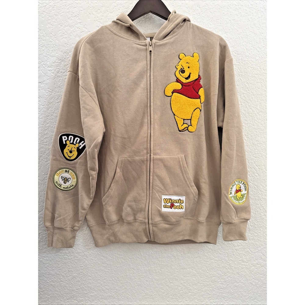 NWT Disney Winnie the Pooh Full Zip Hoodie Embroidered Beige/Sand Women Size M